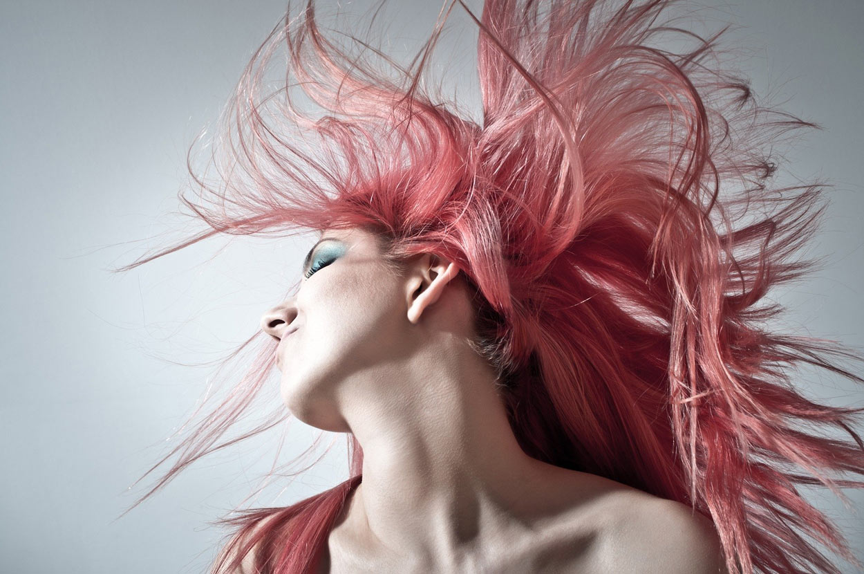 Woman: pink hair